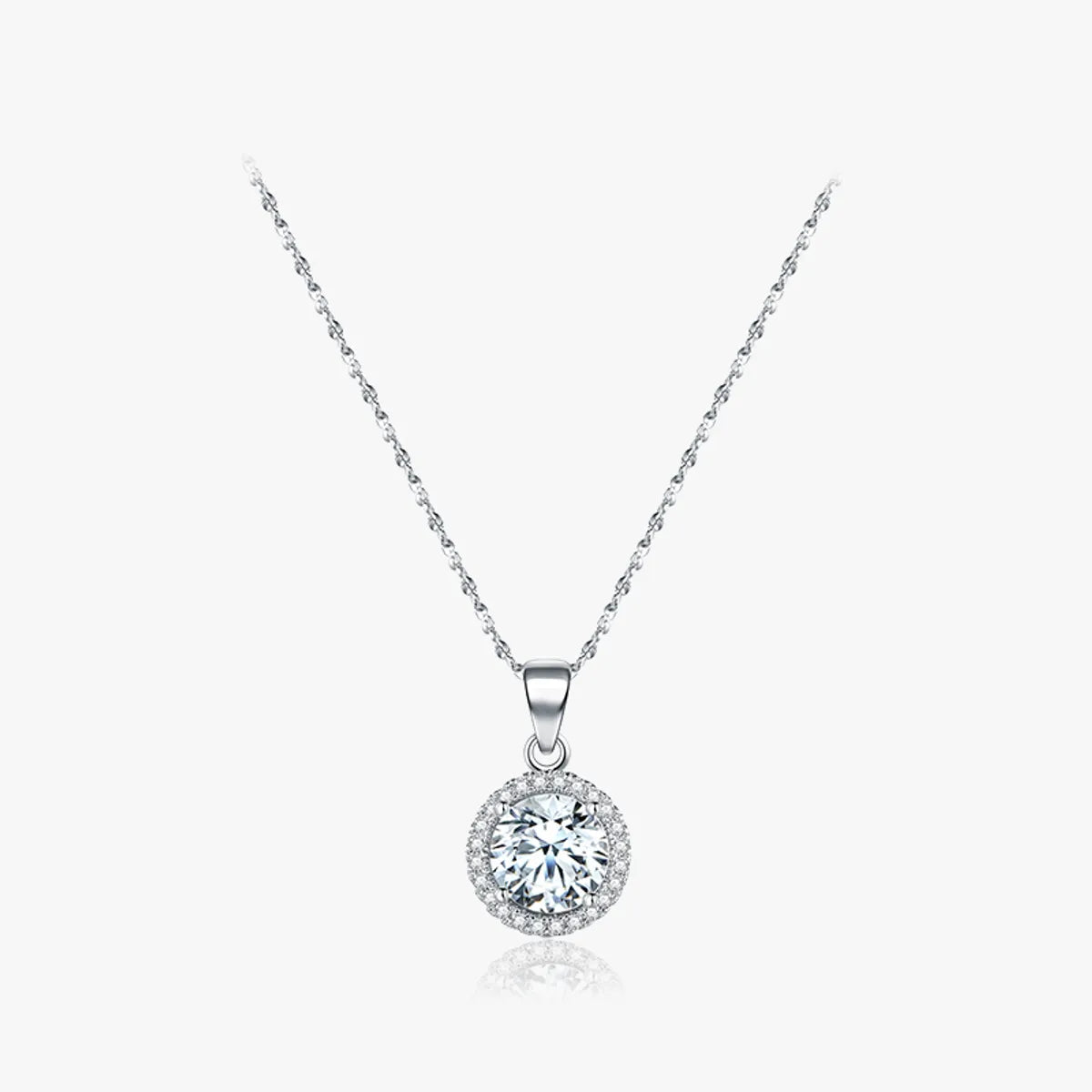 Ins Style Elegant Shiny Circle Sterling Silver Plating Inlay Zircon Rhodium Plated Pendant Necklace