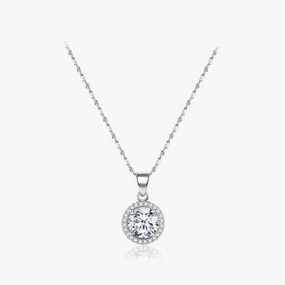 Ins Style Elegant Shiny Circle Sterling Silver Plating Inlay Zircon Rhodium Plated Pendant Necklace