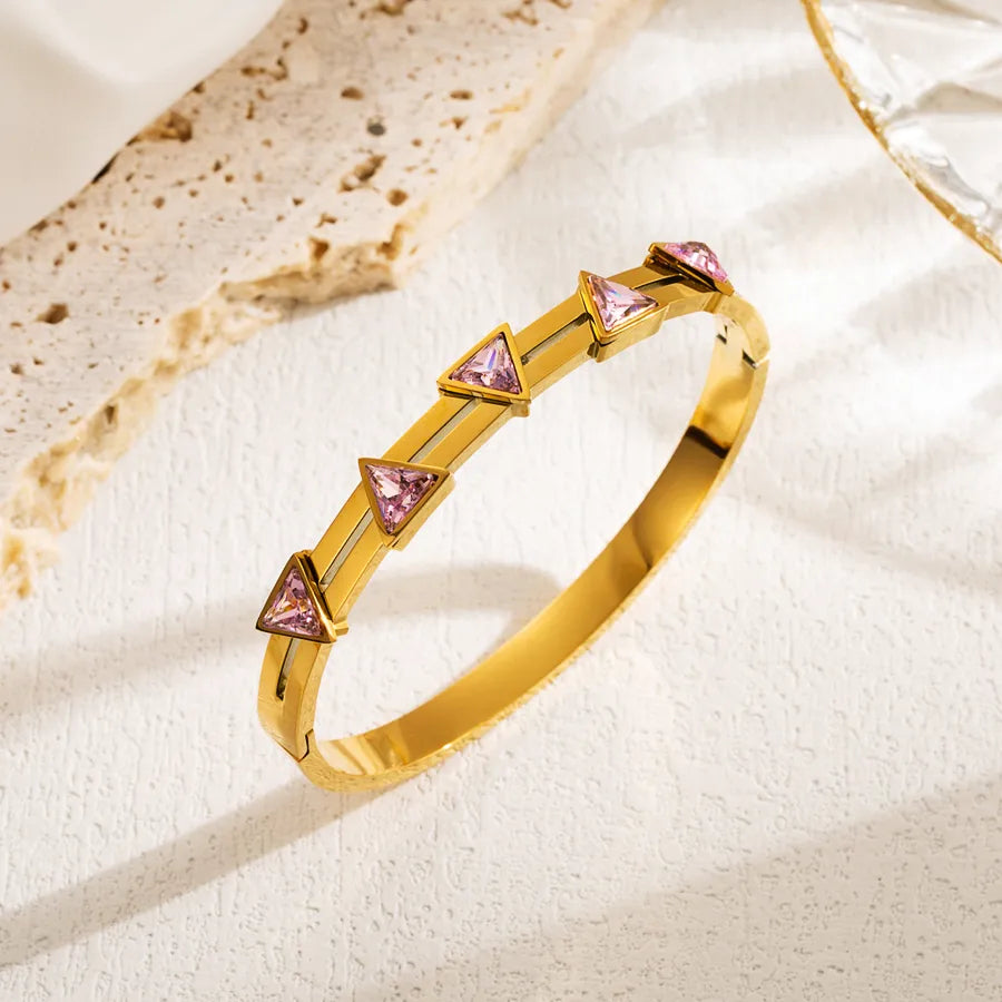 Ins Style Elegant Triangle Round Square Stainless Steel Plating Inlay Zircon 18k Gold Plated Bangle