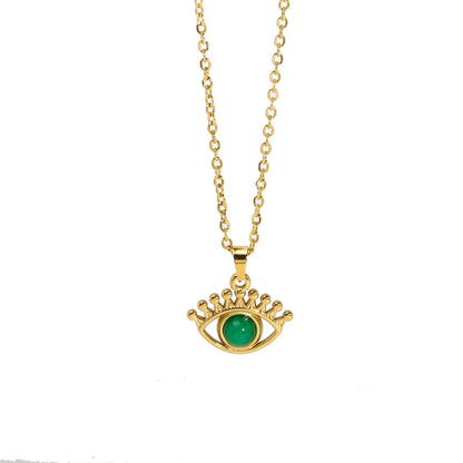 304 Stainless Steel 18K Gold Plated INS Style Plating Inlay Eye Natural Stone Pendant Necklace