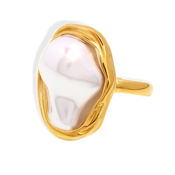Ins Style Fashion Ring Shaped Imitation Pearl Titanium Steel Ring With Electroplating Treatment For Women
