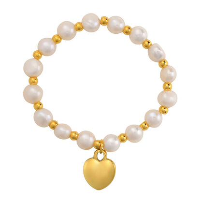 Ins Style French Style Heart Shape Stainless Steel Pearl Plating 18k Gold Plated Bracelets