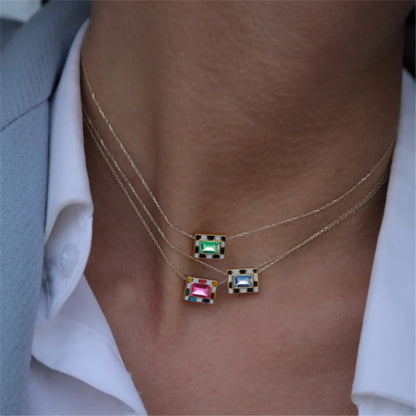 Ins Style Geometric Sterling Silver Enamel Plating Zircon Pendant Necklace 1 Piece