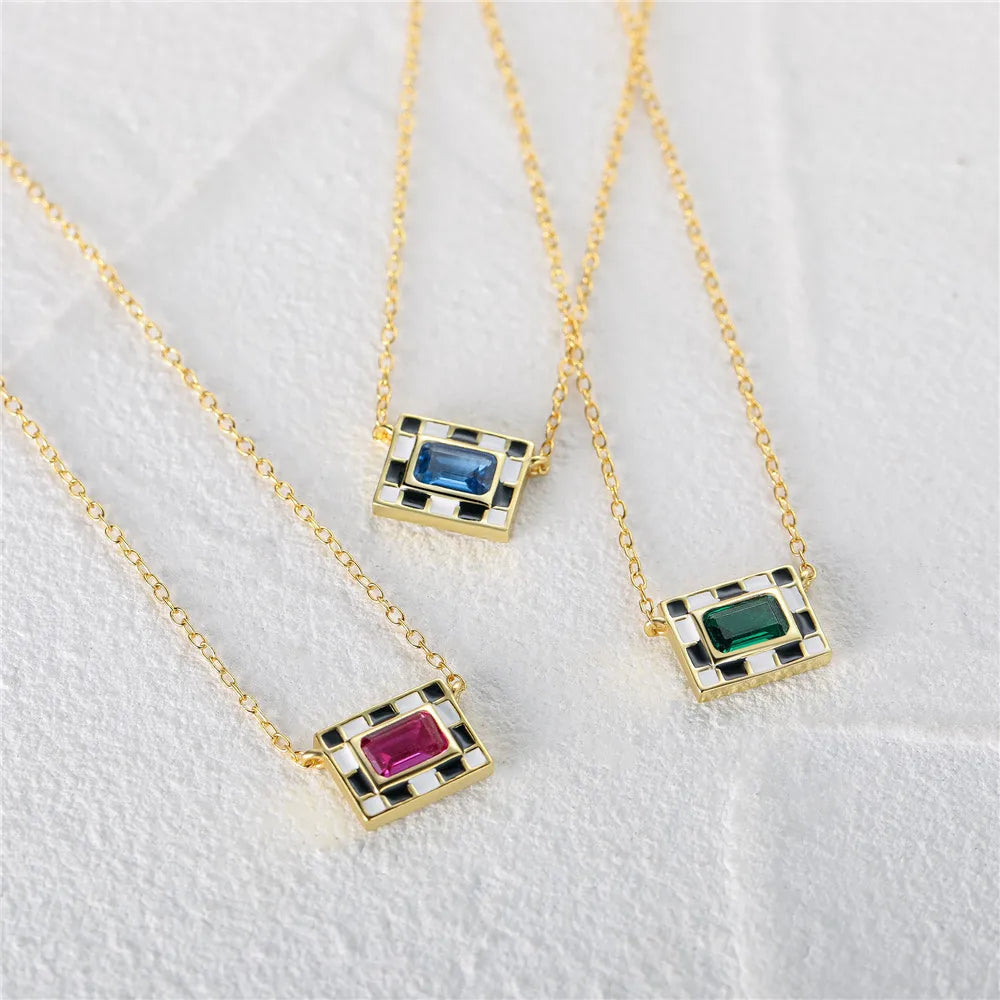 Ins Style Geometric Sterling Silver Enamel Plating Zircon Pendant Necklace 1 Piece