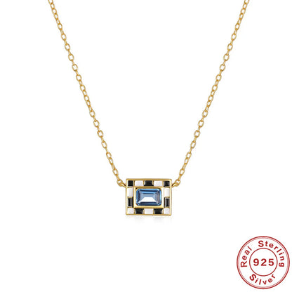 Ins Style Geometric Sterling Silver Enamel Plating Zircon Pendant Necklace 1 Piece