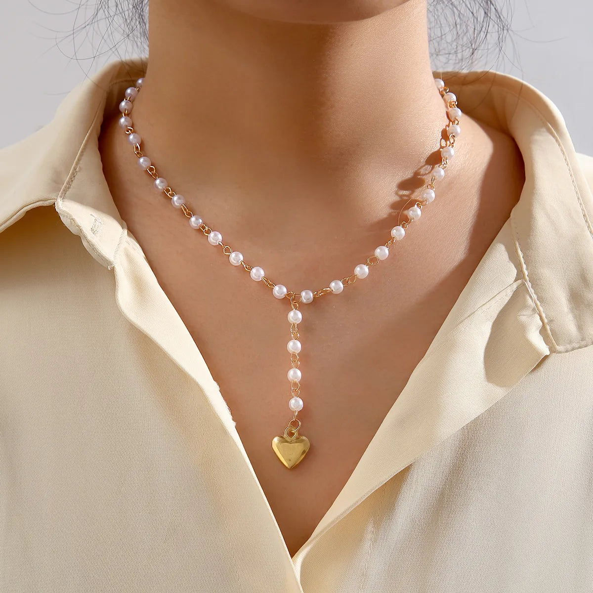 Ins Style Heart Shape Alloy Plating Artificial Pearls Women's Pendant Necklace