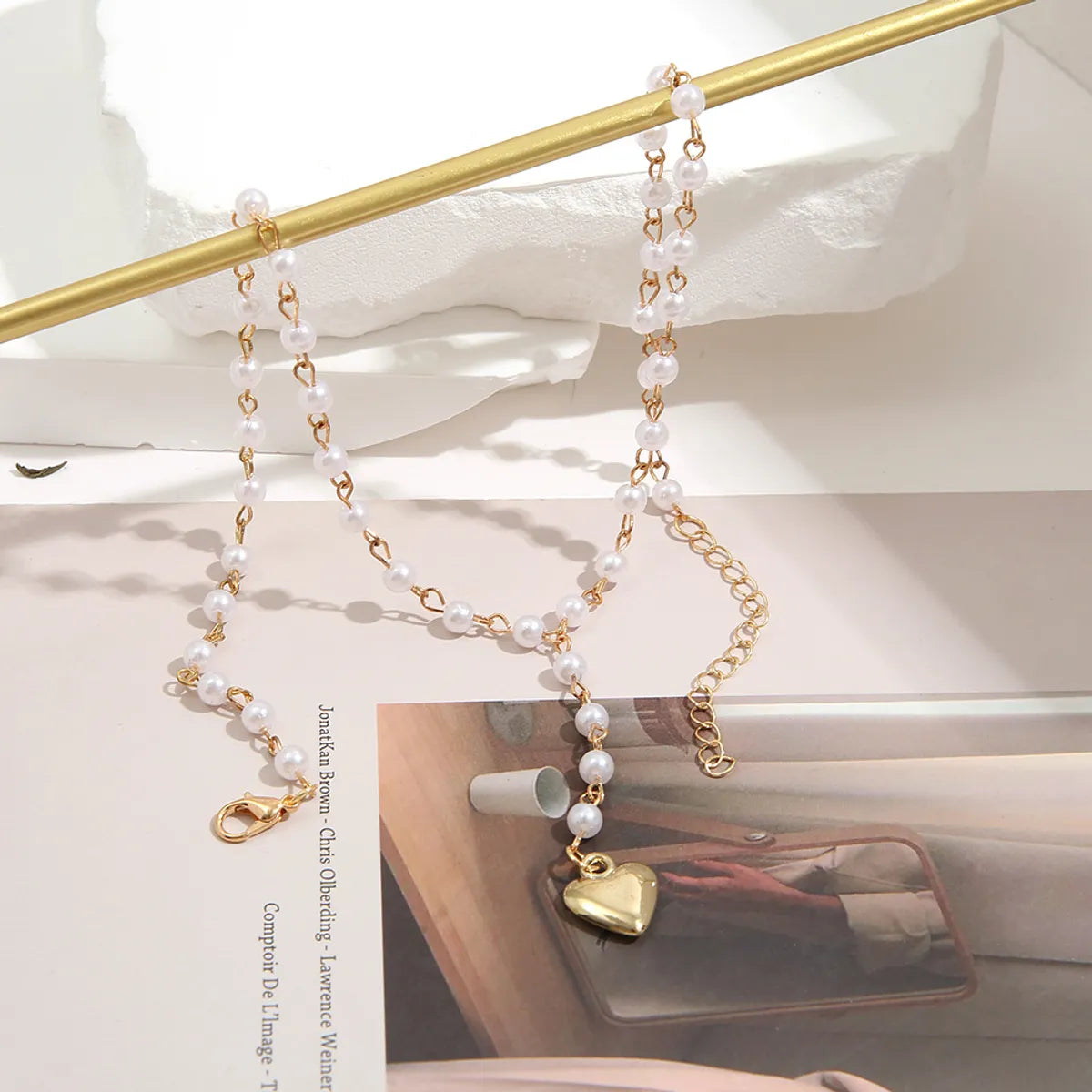 Ins Style Heart Shape Alloy Plating Artificial Pearls Women's Pendant Necklace