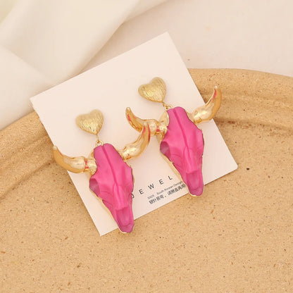 Ins Style Heart Shape Cattle Stainless Steel Resin Plating Women's Drop Earrings 1 Pair