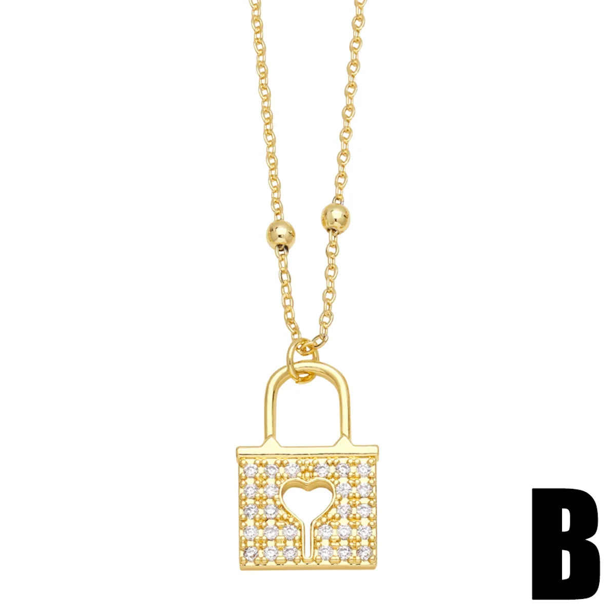 Ins Style Heart Shape Key Lock Copper Plating Inlay Zircon 18k Gold Plated Pendant Necklace