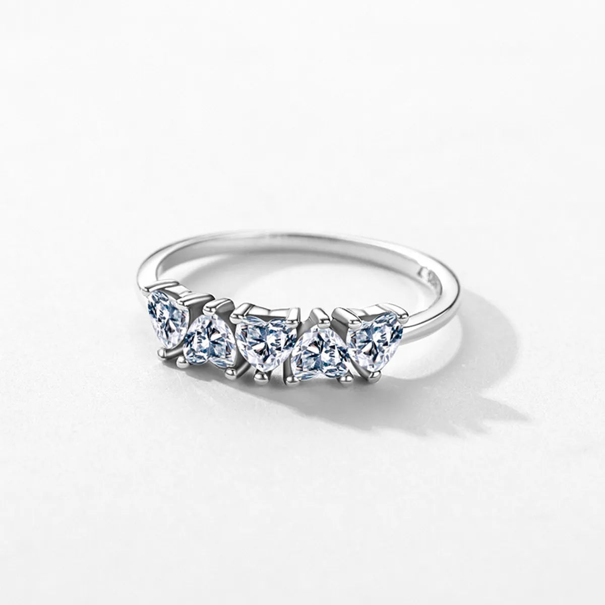 Ins Style Heart Shape Sterling Silver Plating Inlay Zircon Rhodium Plated Rings