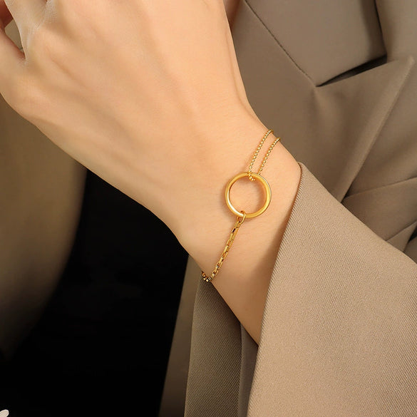 Ins Style Jewelry Bracelet With Bead Chain Titanium Steel Material 18K Gold Plated