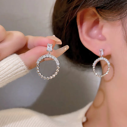 Ins Style Korean Style Circle Alloy Inlay Rhinestones Silver Plated Women's Drop Earrings