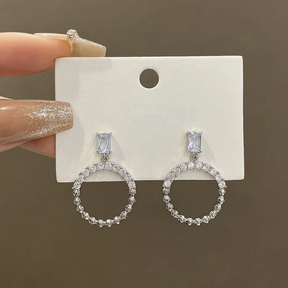 Ins Style Korean Style Circle Alloy Inlay Rhinestones Silver Plated Women's Drop Earrings