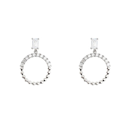 Ins Style Korean Style Circle Alloy Inlay Rhinestones Silver Plated Women's Drop Earrings