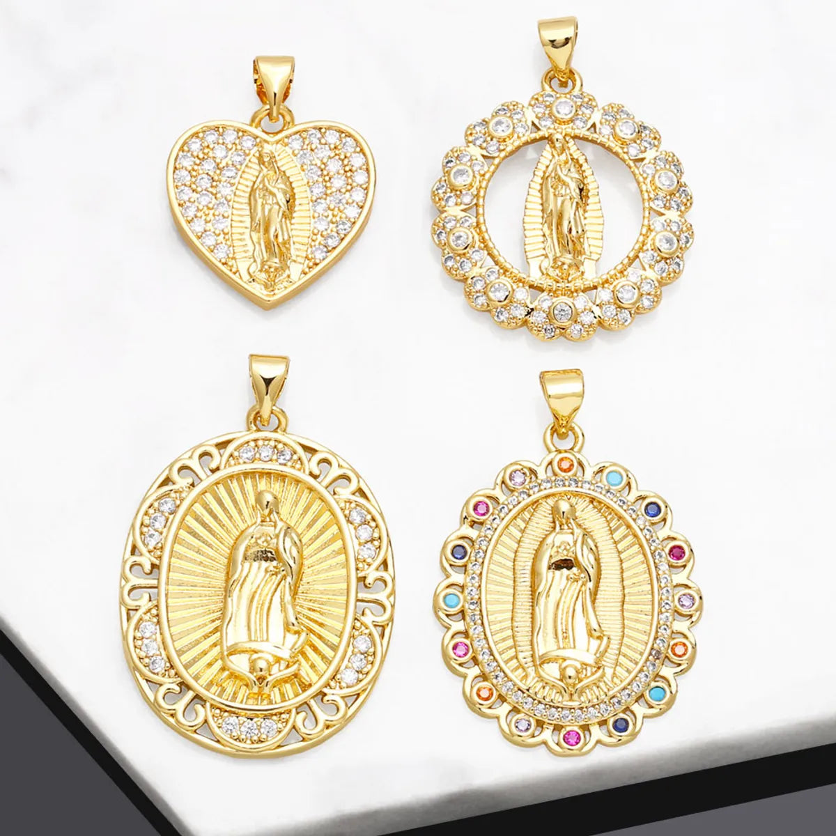 Ins Style Portrait Heart Shape Copper Plating Inlay Zircon 18k Gold Plated Pendants Jewelry Accessories