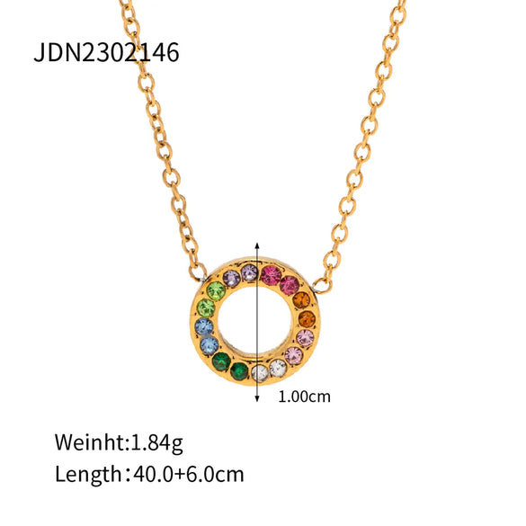 Wholesale Jewelry INS Style Retro Circle 304 Stainless Steel Zircon Inlay Earrings Necklace