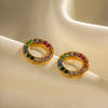Wholesale Jewelry INS Style Retro Circle 304 Stainless Steel Zircon Inlay Earrings Necklace