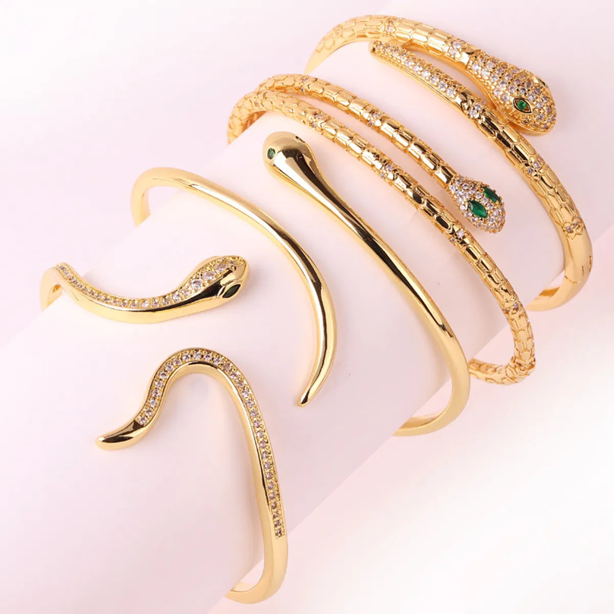 Ins Style Retro Snake Copper 18k Gold Plated Zircon Bangle In Bulk