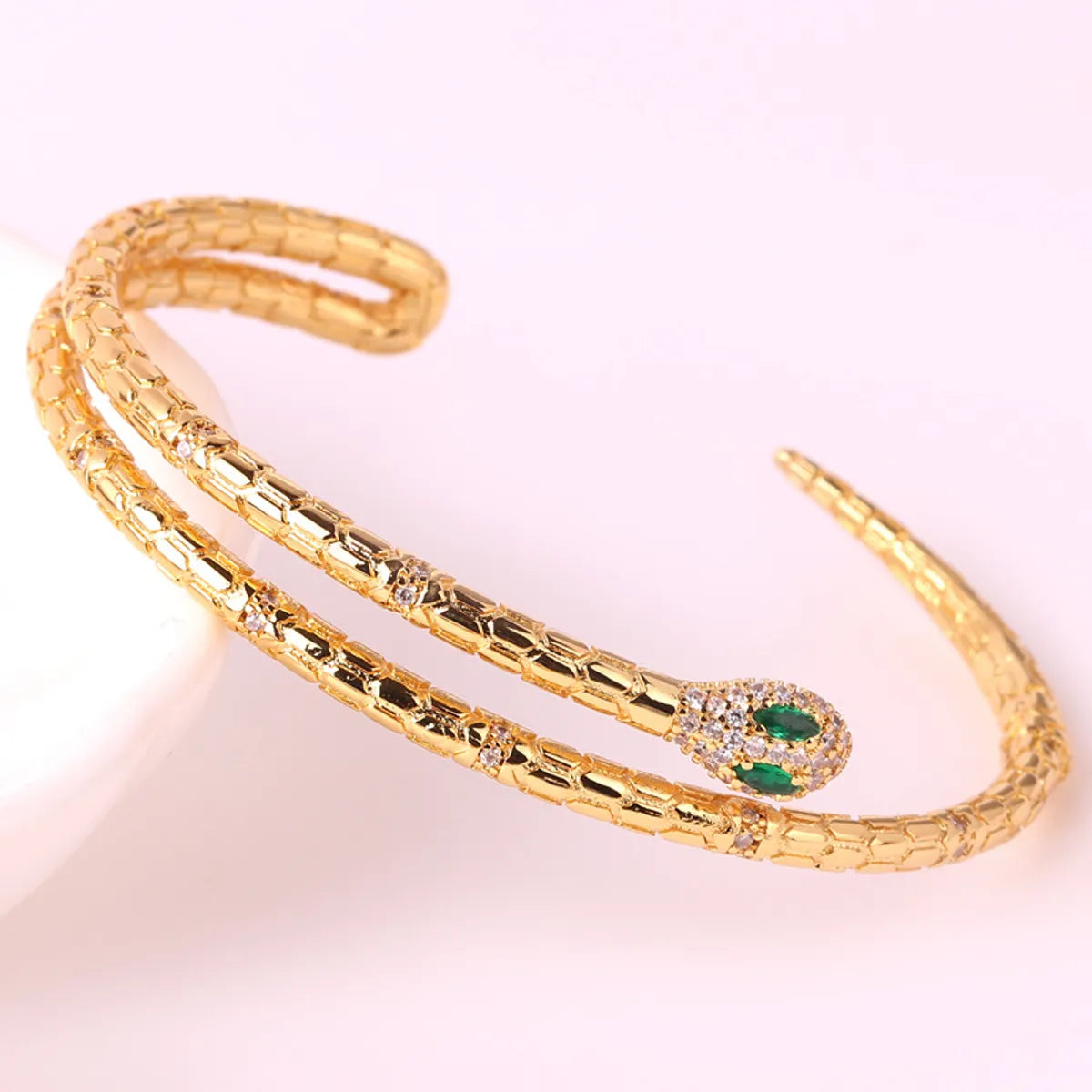 Ins Style Retro Snake Copper 18k Gold Plated Zircon Bangle In Bulk