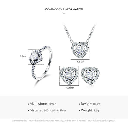 Ins Style Romantic Shiny Heart Shape Sterling Silver Plating Inlay Zircon Rings Earrings Necklace