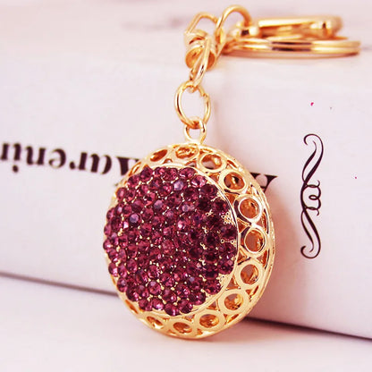 Ins Style Round Alloy Inlay Rhinestones Unisex Bag Pendant Keychain