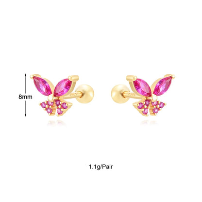 1 Pair Ins Style Round Butterfly Inlay Copper Zircon 24k Gold Plated Earrings