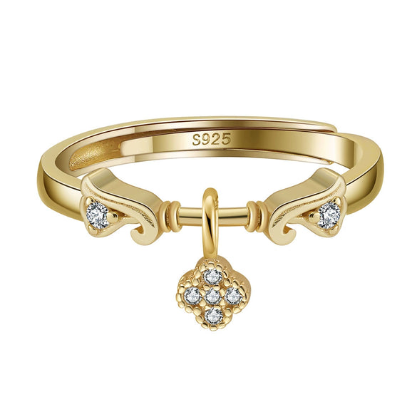 Ins Style S925 Sterling Silver Fourleaf Clover Pendant Opening Ring And Bracelet With Electroplating Treatment