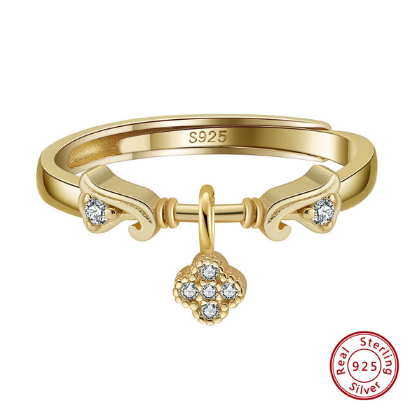 Ins Style S925 Sterling Silver Fourleaf Clover Pendant Opening Ring And Bracelet With Electroplating Treatment