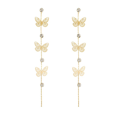 1 Pair Ins Style Simple Style Butterfly Hollow Out Inlay Alloy Rhinestones Drop Earrings