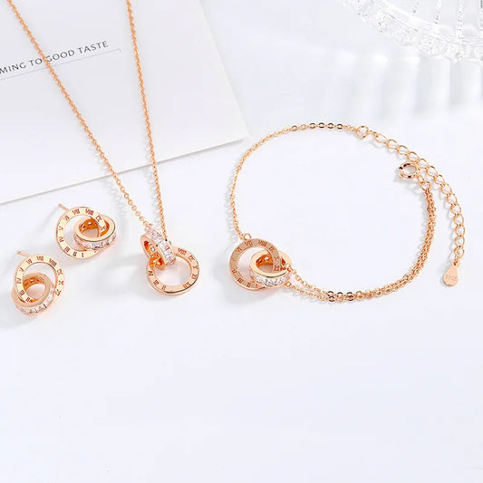 Ins Style Simple Style Circle Number Sterling Silver Plating Inlay Zircon Women'S Bracelets Earrings Necklace