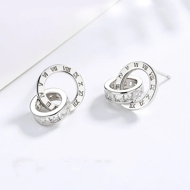 Ins Style Simple Style Circle Number Sterling Silver Plating Inlay Zircon Women'S Bracelets Earrings Necklace