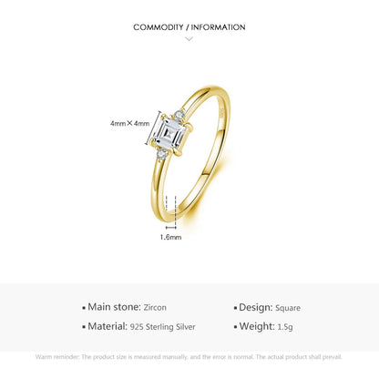 Ins Style Simple Style Classic Style Square Sterling Silver Plating Inlay Zircon 14k Gold Plated Rhodium Plated Rings