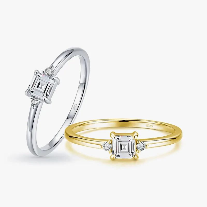 Ins Style Simple Style Classic Style Square Sterling Silver Plating Inlay Zircon 14k Gold Plated Rhodium Plated Rings