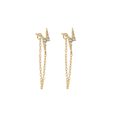 Ins Style Simple Style Cool Style Lightning Copper Plated With Real Gold Ear Studs Ear Chain Zircon Ear Studs 1 Pair