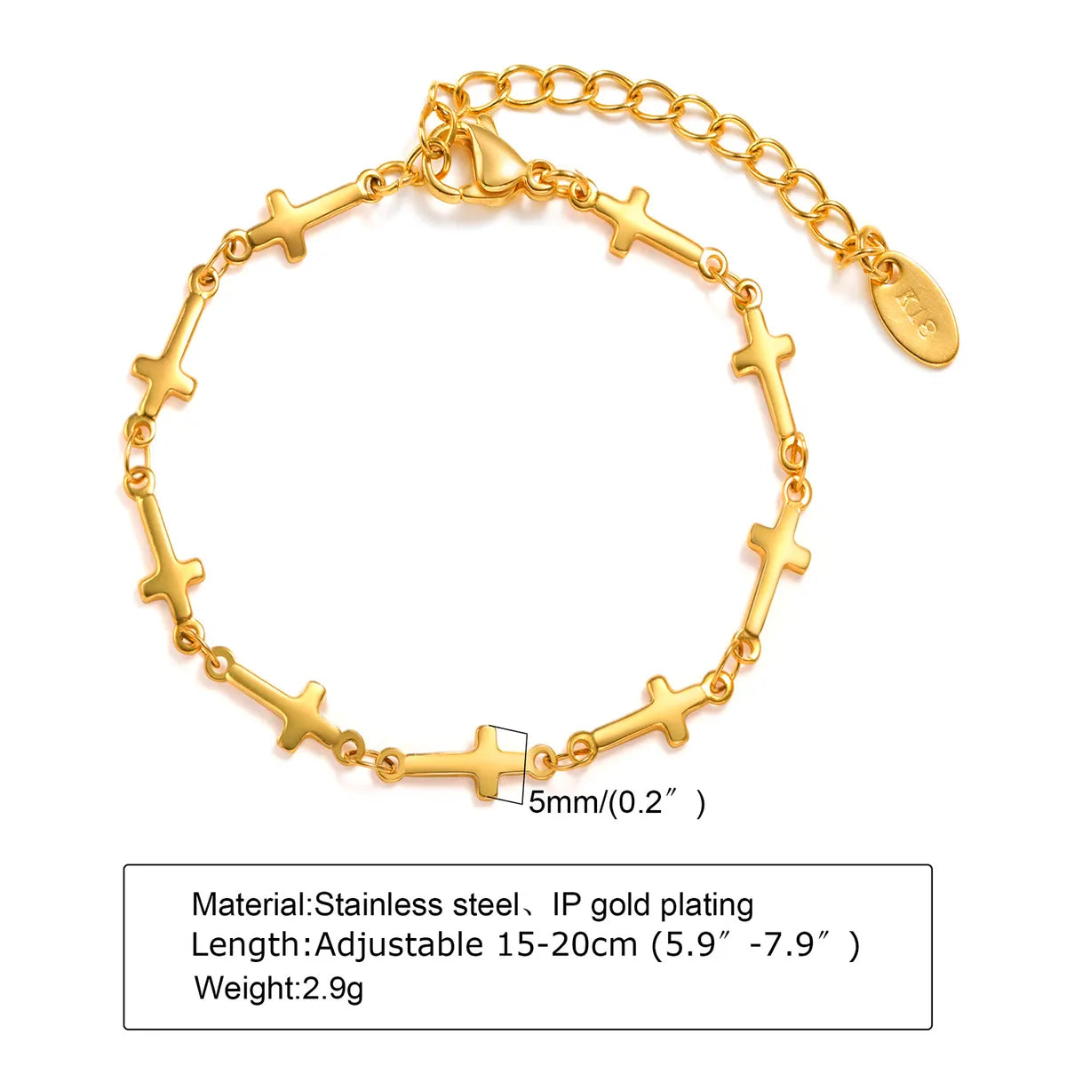 INS Style Simple Style Cross 201 Stainless Steel 18K Gold Plated Bracelets In Bulk