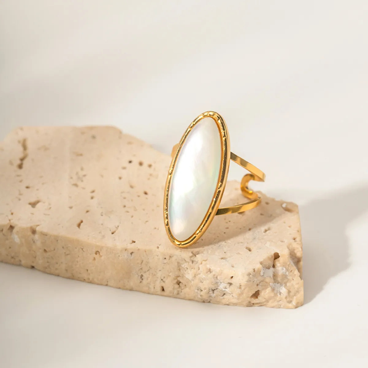 Ins Style Simple Style Horse Eye Stainless Steel Plating Inlay Shell 18k Gold Plated Open Ring