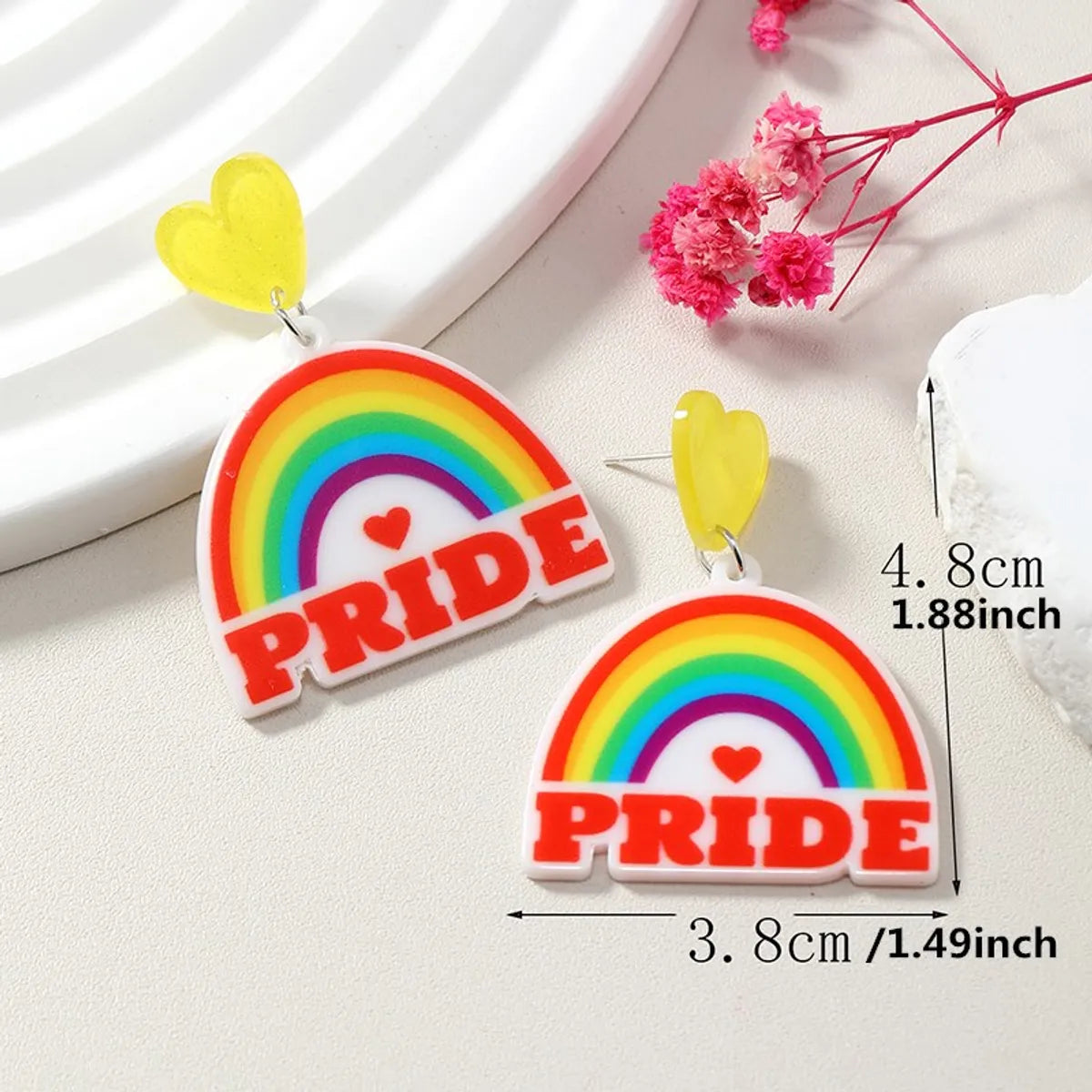 Ins Style Simple Style Letter Rainbow Heart Shape Arylic Alloy Women's Drop Earrings