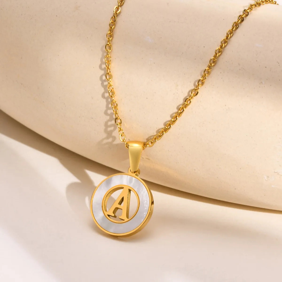 Ins Style Simple Style Letter Stainless Steel Plating Hollow Out Inlay Shell 18k Gold Plated Necklace Pendant