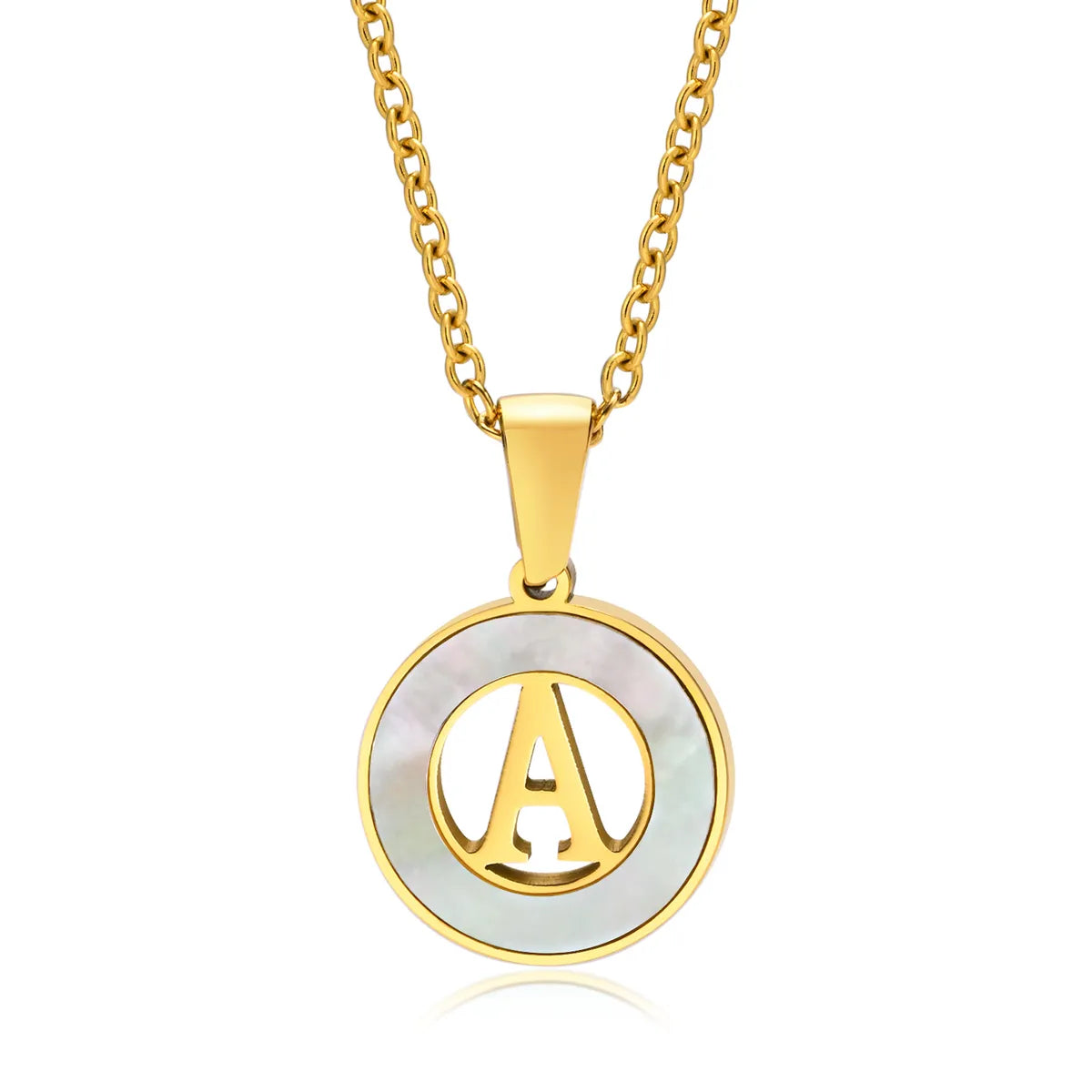 Ins Style Simple Style Letter Stainless Steel Plating Hollow Out Inlay Shell 18k Gold Plated Necklace Pendant