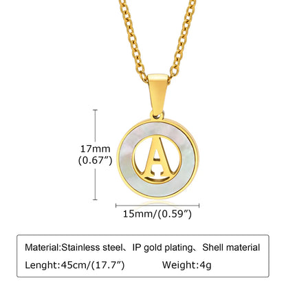 Ins Style Simple Style Letter Stainless Steel Plating Hollow Out Inlay Shell 18k Gold Plated Necklace Pendant