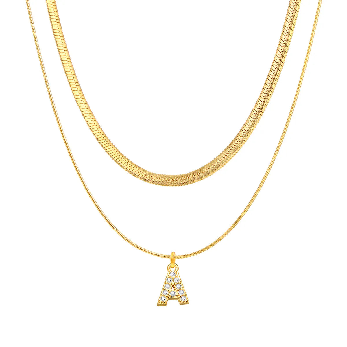 Ins Style Simple Style Letter Stainless Steel Plating Inlay Zircon 18k Gold Plated Layered Necklaces