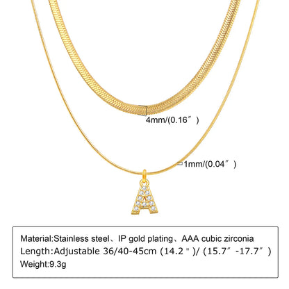 Ins Style Simple Style Letter Stainless Steel Plating Inlay Zircon 18k Gold Plated Layered Necklaces