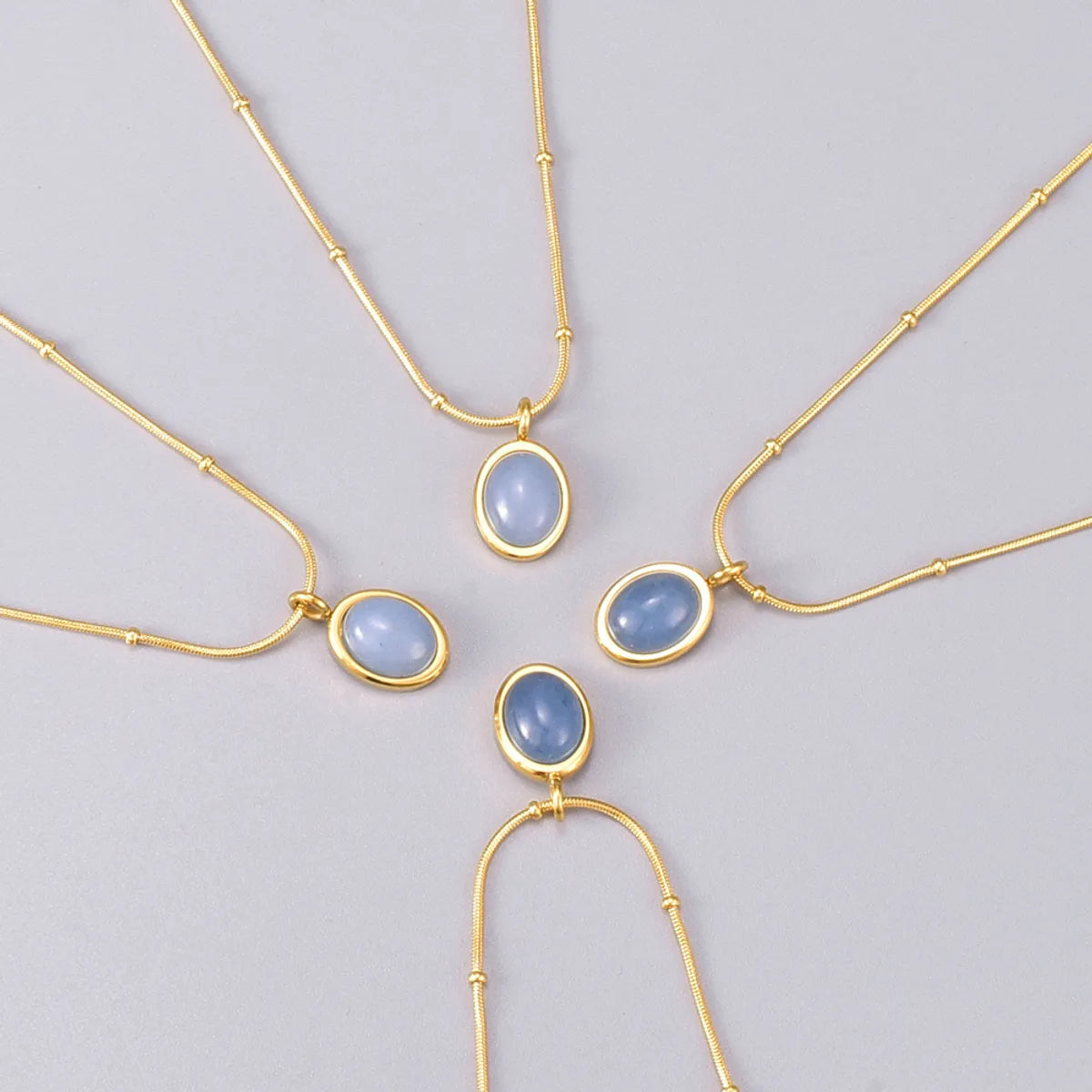 Simple Style Oval Titanium Steel Inlay Gem 18k Gold Plated Necklace