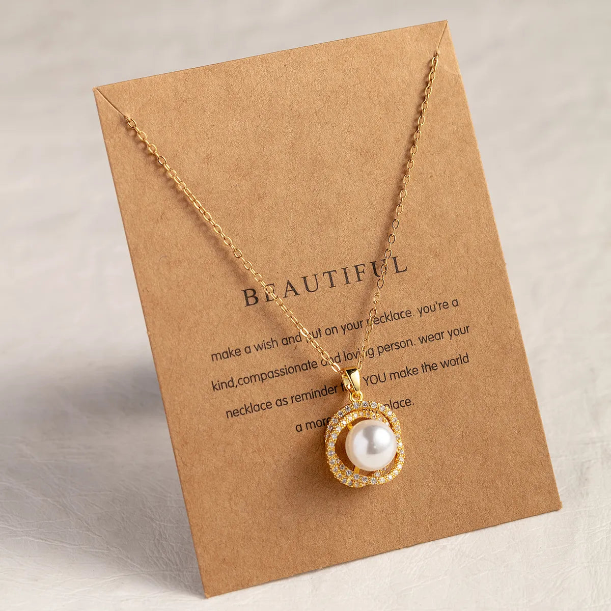 Simple Style Round Copper 18k Gold Plated Pearl Zircon Necklace In Bulk