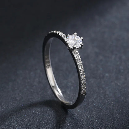 Ins Style Simple Style Round Sterling Silver Plating Inlay Zircon Rhodium Plated Rings