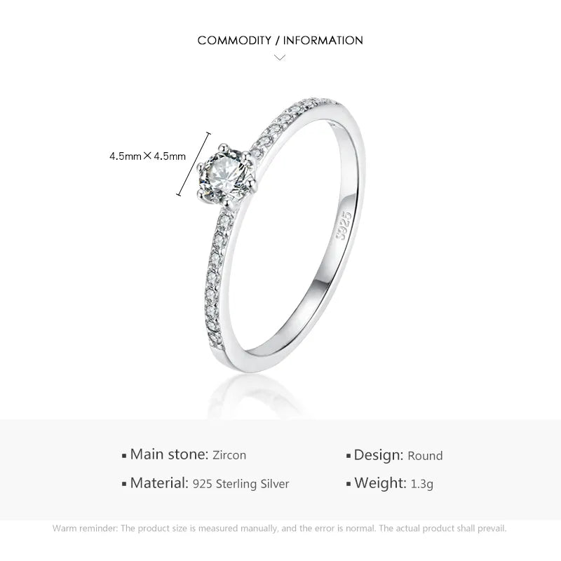 Ins Style Simple Style Round Sterling Silver Plating Inlay Zircon Rhodium Plated Rings