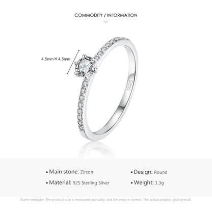 Ins Style Simple Style Round Sterling Silver Plating Inlay Zircon Rhodium Plated Rings