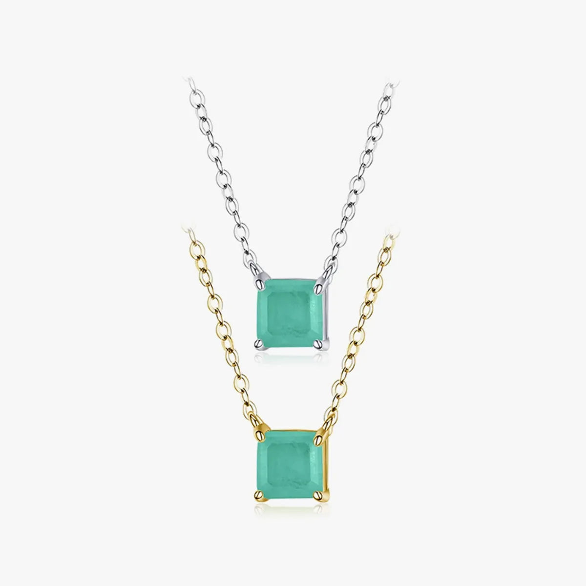 Ins Style Simple Style Square Sterling Silver Plating Inlay Gem 14k Gold Plated Rhodium Plated Necklace