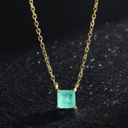 Ins Style Simple Style Square Sterling Silver Plating Inlay Gem 14k Gold Plated Rhodium Plated Necklace