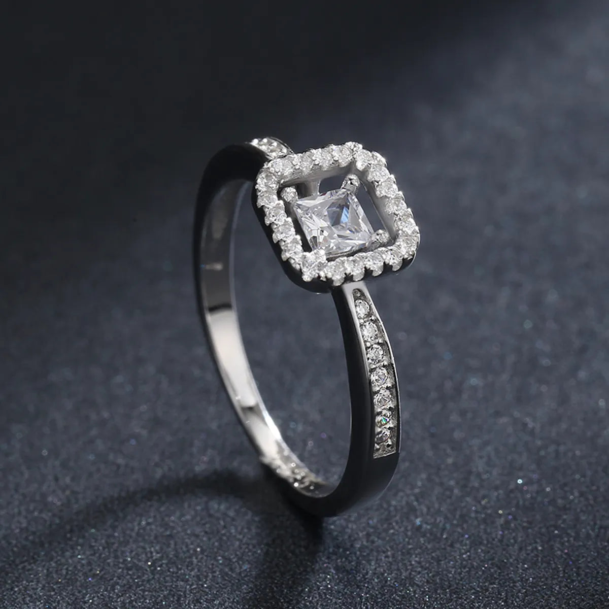 Ins Style Simple Style Square Sterling Silver Plating Inlay Zircon Rhodium Plated Rings